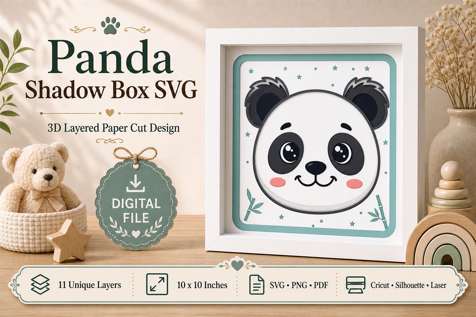 Panda Shadow Box Svg 3d Layered