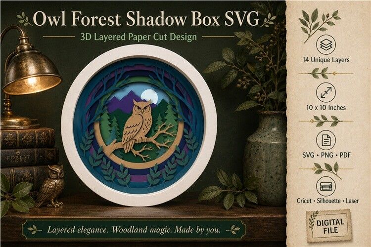Owl Forest Shadow Box SVG 3D Paper Cut