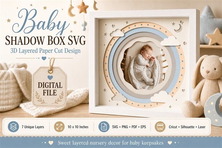 Soft Baby Shadow Box Vector Artwork with